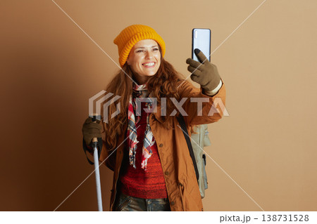 Adventurous Hiker Posing for Selfie with Gear 138731528