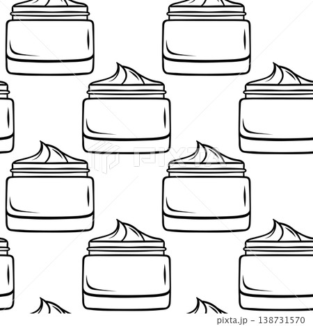 Tube of cream, simple black and white sketch pattern. Hand-drawn repeating design for skincare packaging, cosmetic branding or beauty product labels 138731570