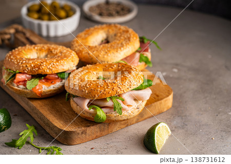 Variety of Bagel sandwiches Variety of Bagel sandwiches 138731612