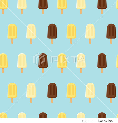 Ice cream popsicle seamless pattern with chocolate and vanilla bars vector illustration. Ice cream popsicle seamless pattern with chocolate and vanilla bars vector illustration. 138731951