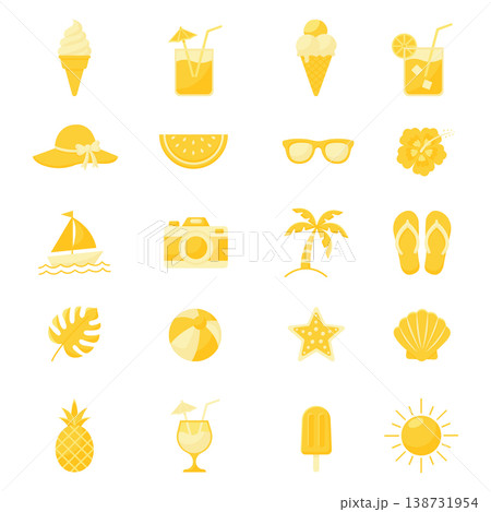 Butter yellow summer beach icon set isolated on white background vector illustration. 138731954