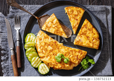 Spanish potato omelette, tortilla on a plate Spanish potato omelette, tortilla on a plate 138732113