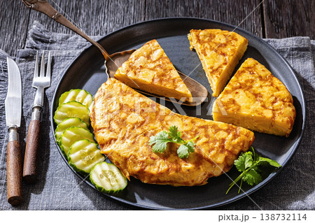 Spanish potato omelette, tortilla on a plate Spanish potato omelette, tortilla on a plate 138732114
