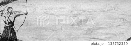 弓道の墨絵イラスト 138732339