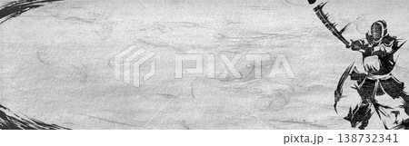 面を打つ剣道の墨絵イラスト 138732341