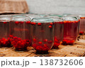 Canned cherry compotes. Freshly prepared. The jars must be turned over 138732606