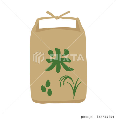 稲穂と米粒のイラストが描かれた米袋　シンプルな装飾イラスト　お米　日本食　和食　新米 138733134