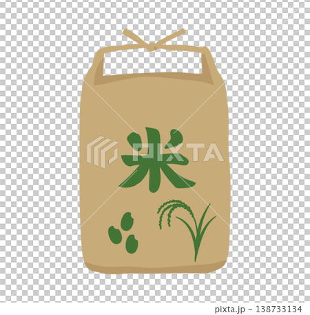 稲穂と米粒のイラストが描かれた米袋　シンプルな装飾イラスト　お米　日本食　和食　新米 138733134