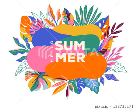 Exotic summer background with colorful jungle leaves. Modern tropical banner and poster vector Exotic summer background with colorful jungle leaves. Modern tropical banner and poster vector 138733171