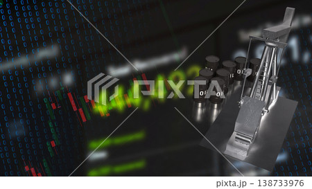 Oil Production and Market Volatility Analysis with Digital Financial Data 3d render. Oil Production and Market Volatility Analysis with Digital Financial Data 3d render. 138733976