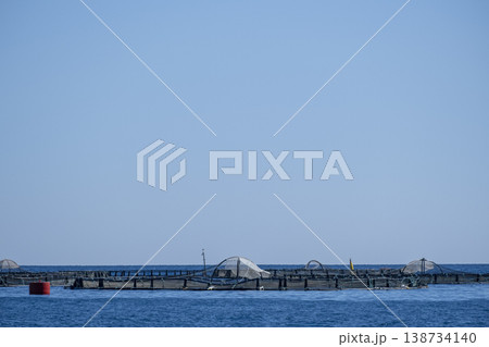Offshore Fish Farm in the Open Sea. Sustainable Fish Farming in the Middle of the Sea.  138734140