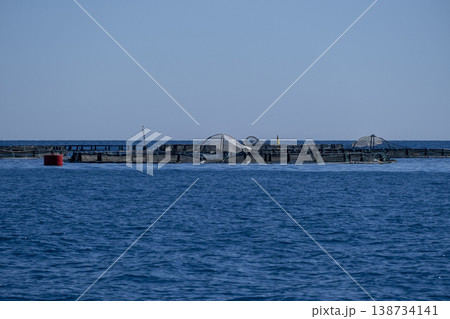 Offshore Fish Farm in the Open Sea. Sustainable Fish Farming in the Middle of the Sea.  138734141