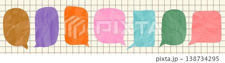 Cute colorful vector scrapbook speech bubble shapes, crumpled paper text box elements for backgrounds, posters, zines and collages Cute colorful vector scrapbook speech bubble shapes, crumpled paper text box elements for backgrounds, posters, zines and collages 138734295