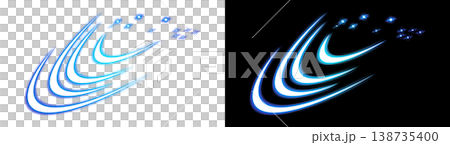 Blue light swoosh and glitter, transparent background, black background Blue light swoosh and glitter, transparent background, black background 138735400