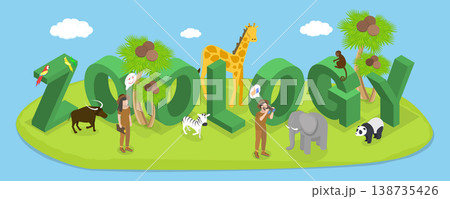3D Isometric Flat Vector Illustration of Zoology, Study of Living Conditions Wild Animals in Wildlife 3D Isometric Flat Vector Illustration of Zoology, Study of Living Conditions Wild Animals in Wildlife 138735426