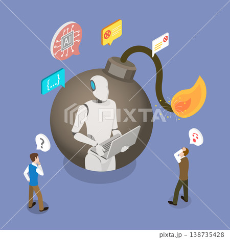 3D Isometric Flat Vector Illustration of AI Risks And Threats, Ethical Challenges And Potential Hazards Of Artificial Intelligence 3D Isometric Flat Vector Illustration of AI Risks And Threats, Ethical Challenges And Potential Hazards Of Artificial Intelligence 138735428