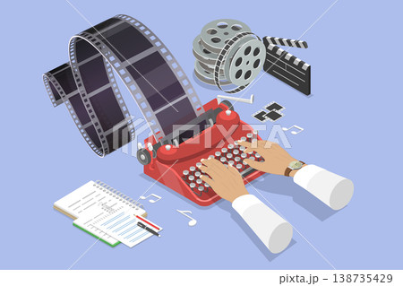 3D Isometric Flat Vector Illustration of Script Writer, Developing A Screenplay For A Film Or Video Production 3D Isometric Flat Vector Illustration of Script Writer, Developing A Screenplay For A Film Or Video Production 138735429