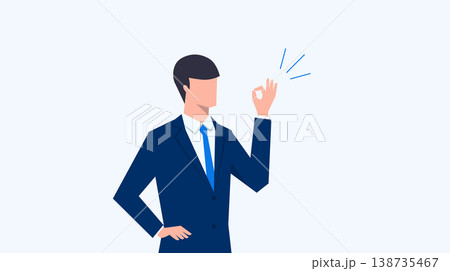 OKポーズのスーツを着た男性のベクターイラスト OKポーズのスーツを着た男性のベクターイラスト 138735467