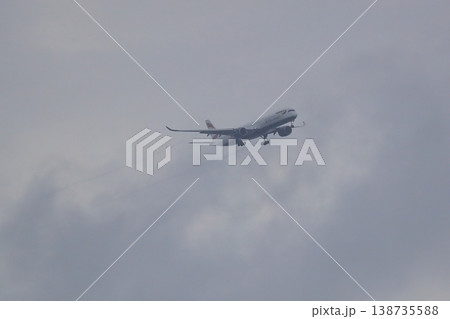 着陸態勢の旅客機(曇天) イメージ 着陸態勢の旅客機(曇天) イメージ 138735588