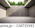Modern minimalist empty concrete room with an open ceiling skylight showing lush green trees 3d render 138735983