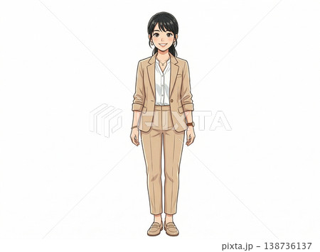 ベージュのスーツを着た女性　正面を向いて笑顔　生成AI素材 138736137
