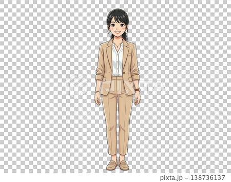 ベージュのスーツを着た女性　正面を向いて笑顔　生成AI素材 138736137