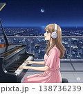 夜景バルコニーでグランドピアノを弾くアニメ少女【AI生成イラスト】 138736239