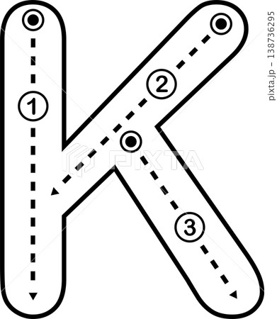 Letter K Tracing Worksheet for Kids, Black and White Alphabet Handwriting Practice 138736295
