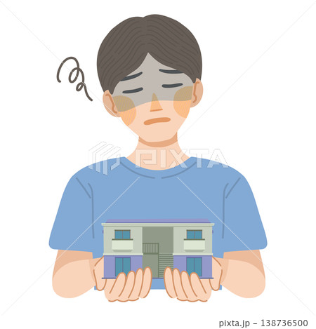 アパートに住んだ事を、後悔している男性のイラスト アパートに住んだ事を、後悔している男性のイラスト 138736500