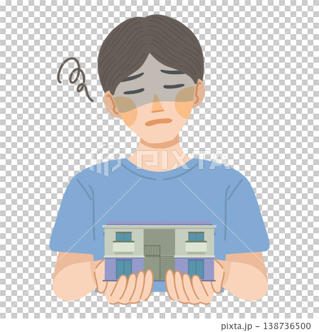 一幅描繪一個後悔住在公寓裡的男人的插圖。 138736500