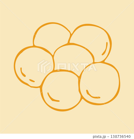 Hand drawn vector illustration of small soft mozzarella cheese balls for salad or appetizer. Artistic doodle graphic of fresh dairy product for Italian cuisine and healthy food concepts Hand drawn vector illustration of small soft mozzarella cheese balls for salad or appetizer. Artistic doodle graphic of fresh dairy product for Italian cuisine and healthy food concepts 138736540