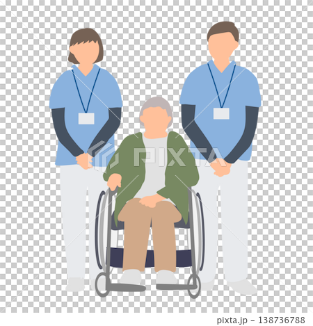 A team of care staff supporting elderly people in chairs 138736788