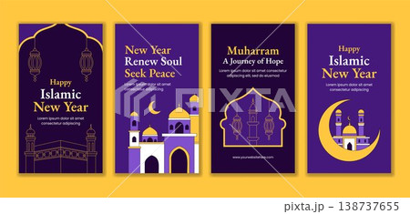 Islamic New Year Social Media Story Flat Cartoon Hand Drawn Background Template 138737655