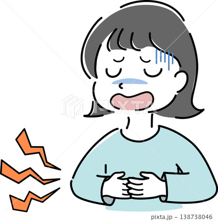 お腹が痛い女性のシンプルイラスト（ストレス・不安・体調不良・説明・解説・人物素材） 138738046