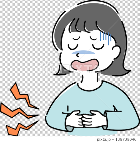 お腹が痛い女性のシンプルイラスト（ストレス・不安・体調不良・説明・解説・人物素材） 138738046