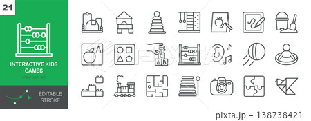 Interactive Kids Games Vector Icons Set. Educational Play, Early Learning Activities, Montessori and Development Toys for Children. Isolated Editable Stroke Linear Collection. Interactive Kids Games Vector Icons Set. Educational Play, Early Learning Activities, Montessori and Development Toys for Children. Isolated Editable Stroke Linear Collection. 138738421