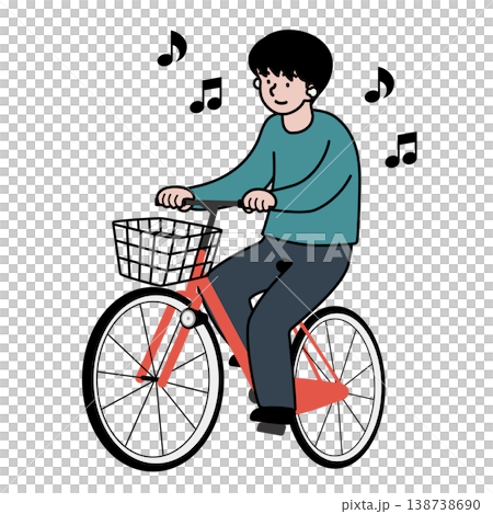 Vector illustration of a person riding a bicycle while listening to music with earphones on. 138738690