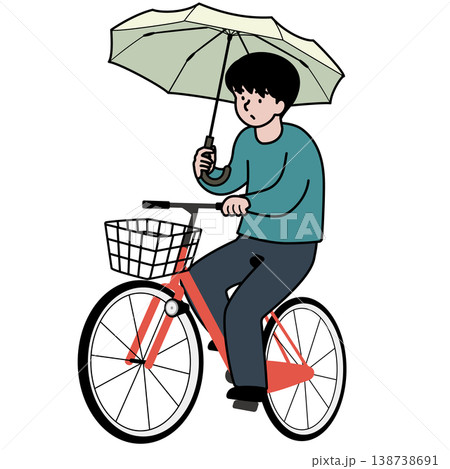傘を刺しながら自転車を運転する人物のベクターイラスト 傘を刺しながら自転車を運転する人物のベクターイラスト 138738691