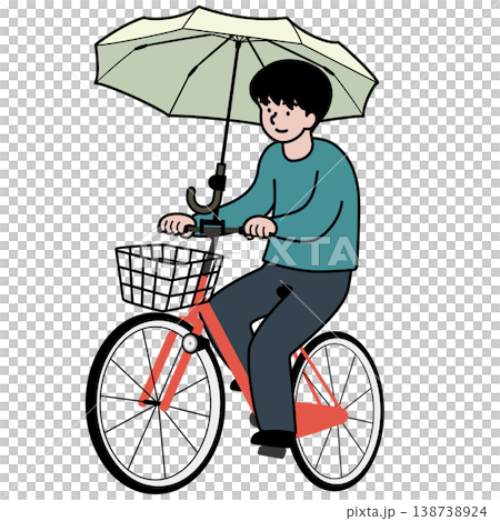 傘ホルダーを利用して自転車で傘差し運転をする人物のベクターイラスト 138738924