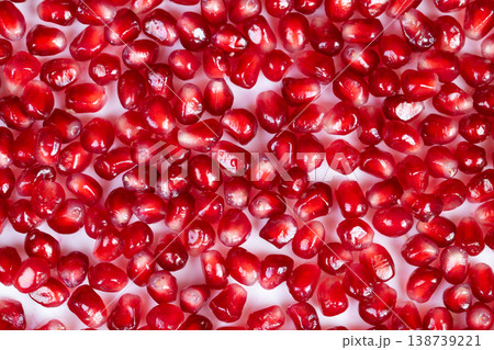 Visual depiction of nutrientdense pomegranate seeds with antioxidants. Detailed macro view highlighting antioxidant properties of fresh pomegranate seeds for health promotion 138739221