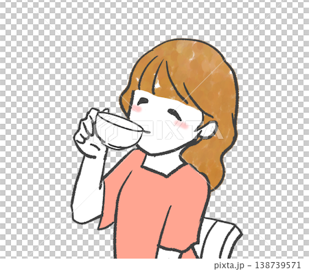 A simple illustration of a woman drinking tea. 138739571
