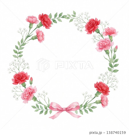 カーネーションリース 母の日水彩フレーム 138740159
