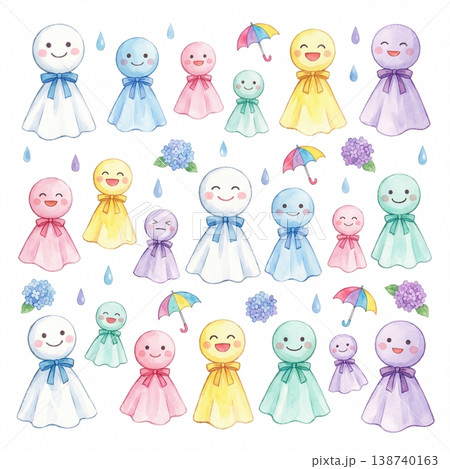 てるてる坊主セット 水彩梅雨イラスト 138740163