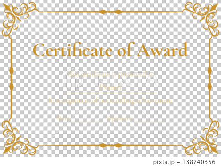 Certificate of Commendation Template | Gold Decorative Frame, Navy Blue Vector Material 138740356