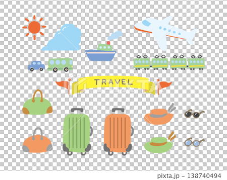 一組車輛和行李的圖示插圖,讓人聯想到假日旅行和長途旅行。 一組車輛和行李的圖示插圖,讓人聯想到假日旅行和長途旅行。 138740494