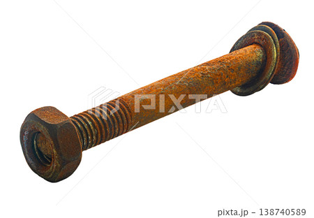 rusty construction bolt close-up on white isolated background 138740589