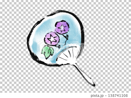 A fan with a morning glory pattern, featuring a hand-painted illustration. 138741108