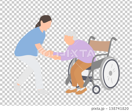 Caregivers assist an elderly woman standing up from her wheelchair. Caregivers assist an elderly woman standing up from her wheelchair. 138741820