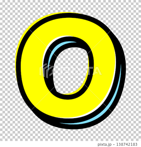 ポップな数字の「0」単体素材。黒太フチと黄色文字のアメコミ風フォント。セール・価格用。 ポップな数字の「0」単体素材。黒太フチと黄色文字のアメコミ風フォント。セール・価格用。 138742183