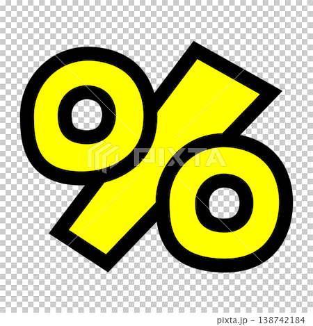 百分號“%”字元組件。流行風格的圖標,帶有粗黑邊框和黃色文字。適用於銷售、業績指標和統計資料。 百分號“%”字元組件。流行風格的圖標,帶有粗黑邊框和黃色文字。適用於銷售、業績指標和統計資料。 138742184